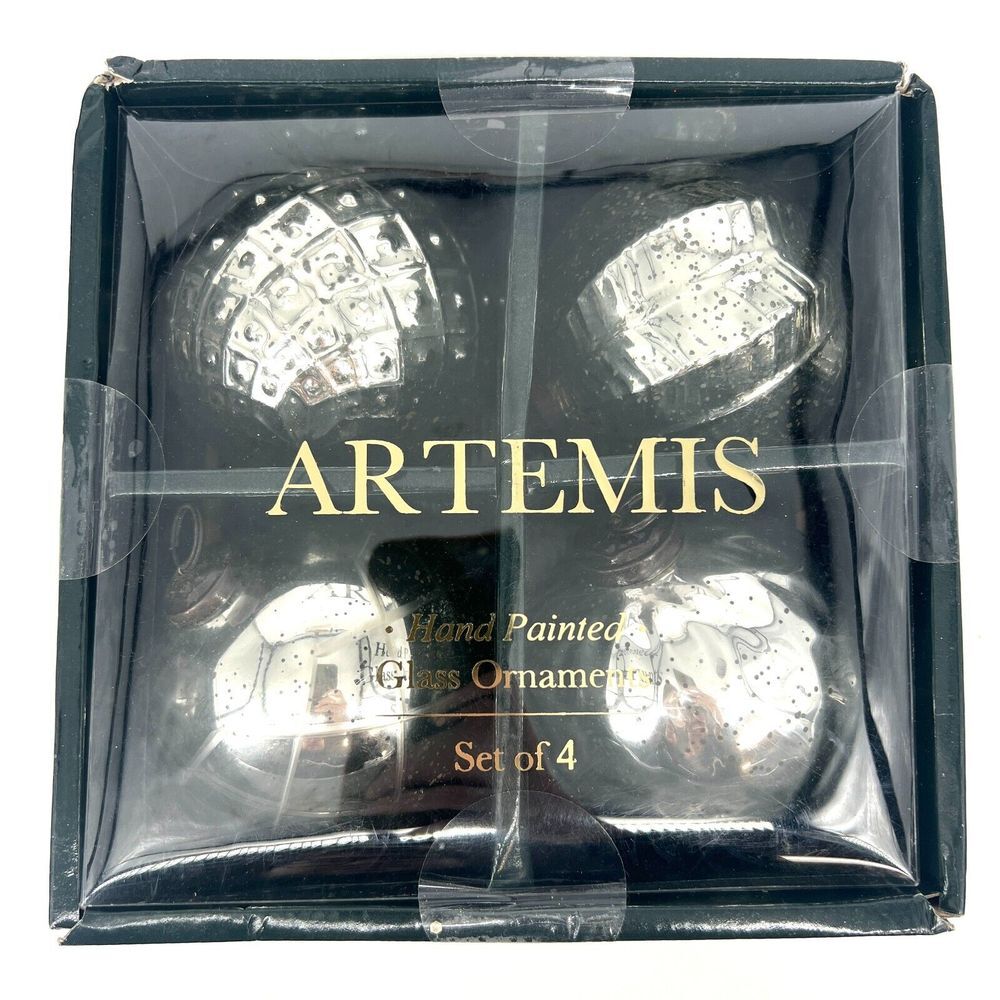 ARTEMIS‎ Mercury Glass Christmas Ornaments 2 Boxes/8 Ornaments Silver 3.75" NEW - Picture 3 of 8